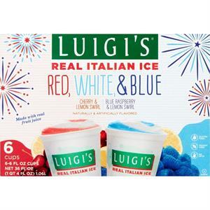 Luigi's Real Italian Ice Red White Blue 6 Oz, 6 Pk