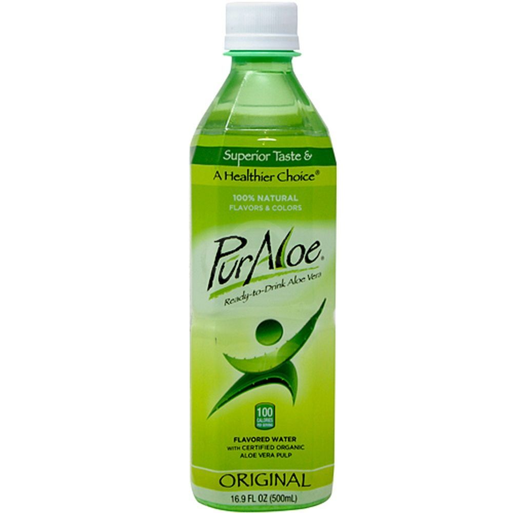 Puraloe Ready to Drink Aloe Vera Original Flavored Water with Aloe Vera Pulp, 16.9 Oz
