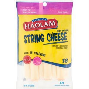 Haolam 100% Natural String Cheese Part Skim Low Moisture Mozzarella Cheese 18 Oz, 18 Ct