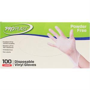 Proplast Disposable Vinyl Gloves Large, 100 Ct
