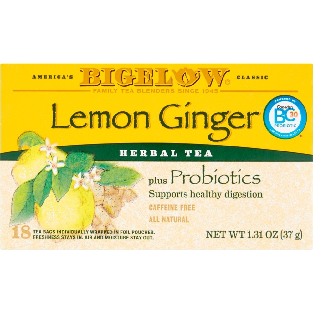 Bigelow Lemon Ginger Herbal Tea Plus Probiotics 18 Ct, 1.30 Oz