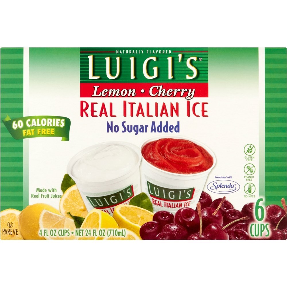 Luigi's Real Italian Ice, Lemon & Cherry Flavor, No Sugar Added, 4 Cups, 24 Fl Oz