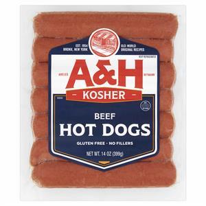 A & H Kosher Beef Hot Dogs, Gluten-Free, 14 Oz